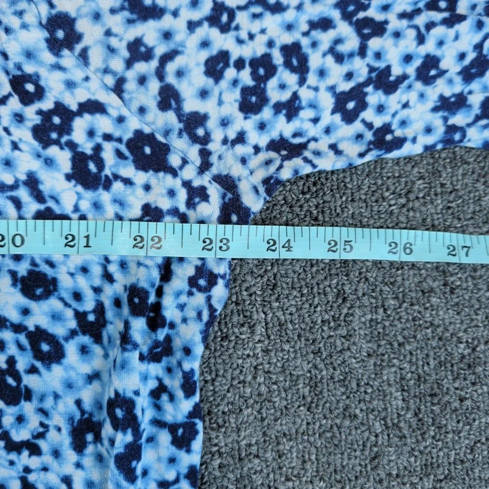 Michael Michael Kors 1X Women Blue Floral Keyhole 3/4 Sleeve Viscose‎ Blouse Top
